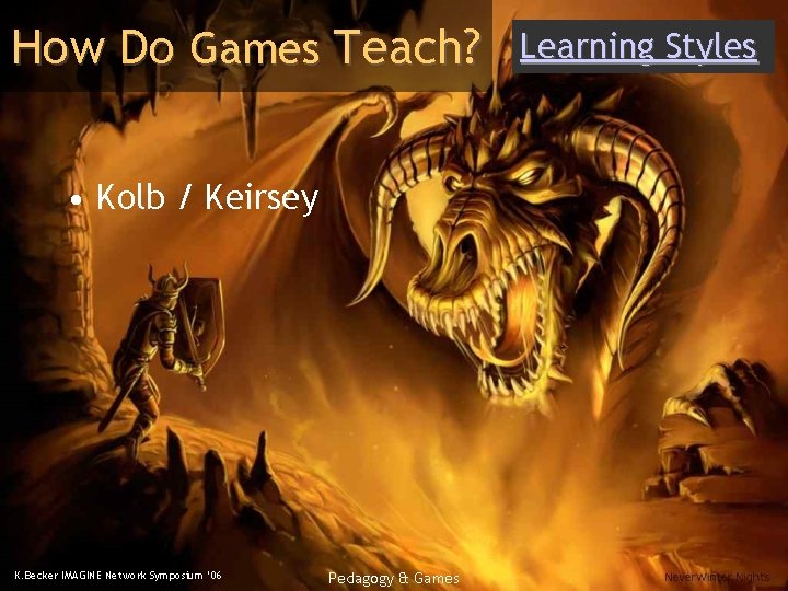 How Do Games Teach? • Kolb / Keirsey K. Becker IMAGINE Network Symposium ‘
