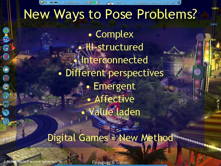 New Ways to Pose Problems? • Complex • Ill-structured • Interconnected • Different perspectives