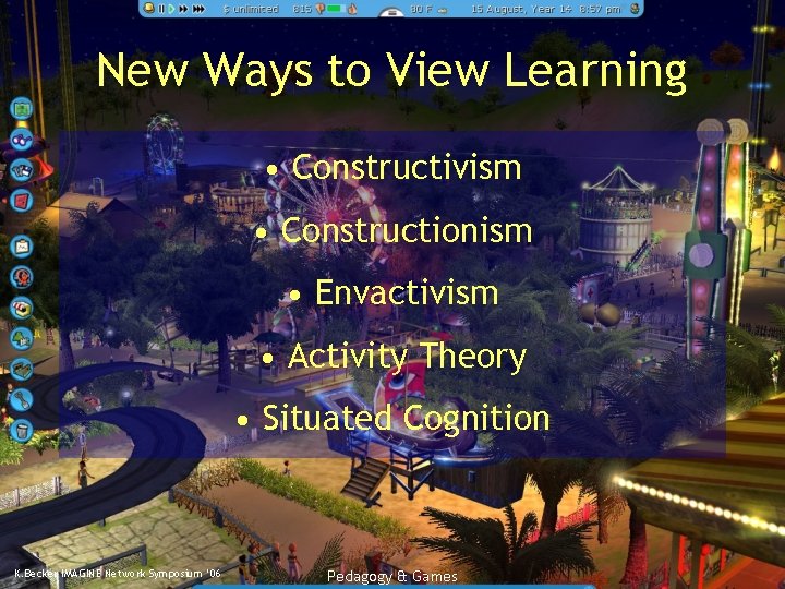 New Ways to View Learning • Constructivism • Constructionism • Envactivism • Activity Theory