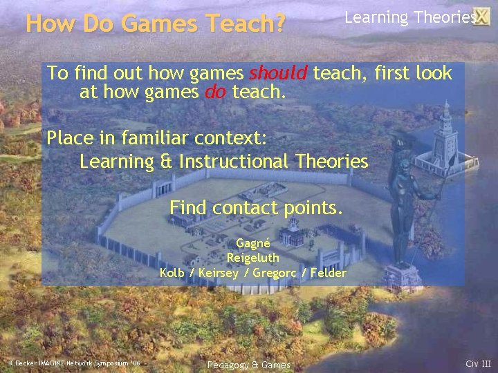 How Do Games Teach? Learning Theories To find out how games should teach, first