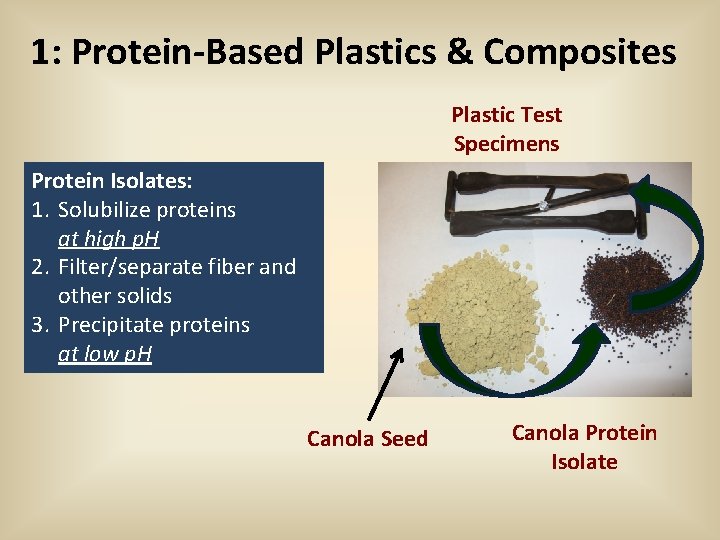 1: Protein-Based Plastics & Composites Plastic Test Specimens Protein Isolates: 1. Solubilize proteins at