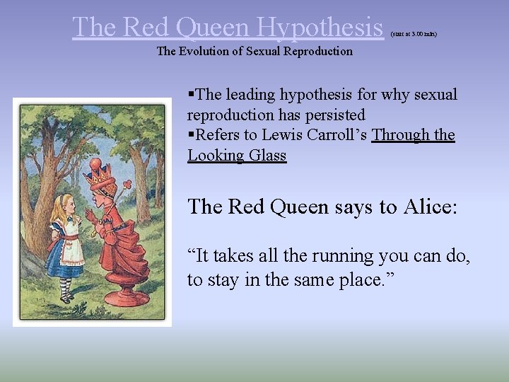The Red Queen Hypothesis (start at 3: 00 min) The Evolution of Sexual Reproduction