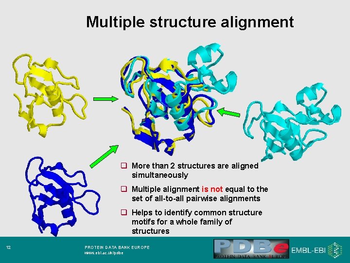 Multiple structure alignment q More than 2 structures are aligned simultaneously q Multiple alignment
