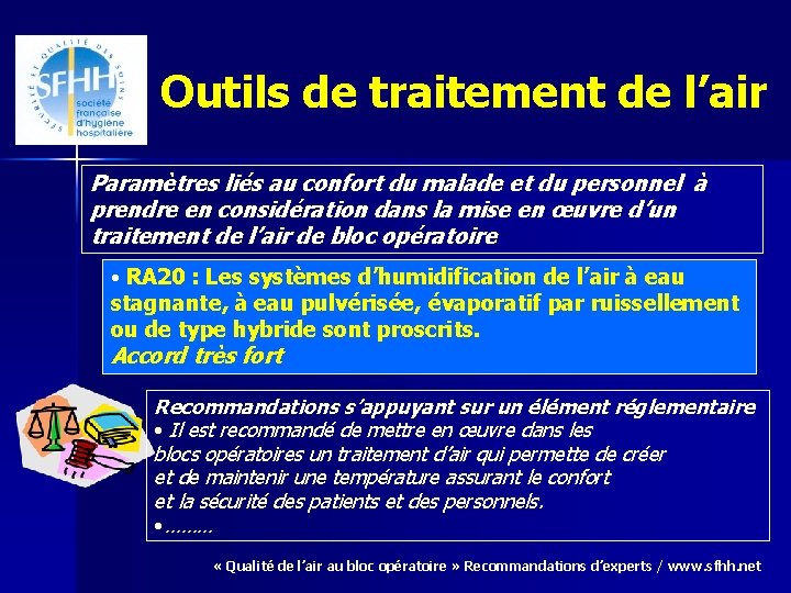 Outils de traitement de l’air Paramètres liés au confort du malade et du personnel