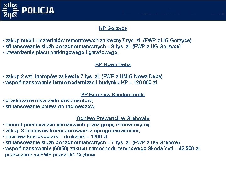 KP Gorzyce • zakup mebli i materiałów remontowych za kwotę 7 tys. zł. (FWP