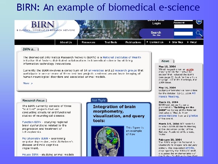 BIRN: An example of biomedical e-science 