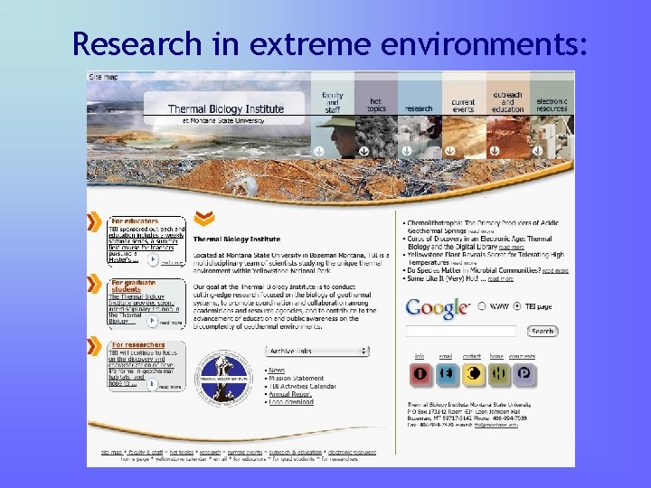Research in extreme environments: Research in extreme environments:
