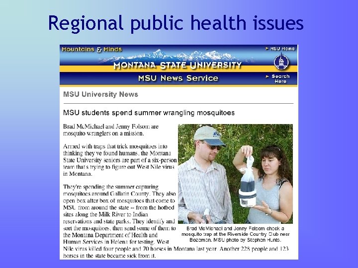 Regional public health issues Regional public health issues