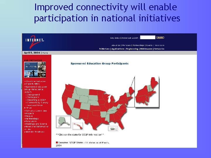 Improved connectivity will enable participation in national initiatives 