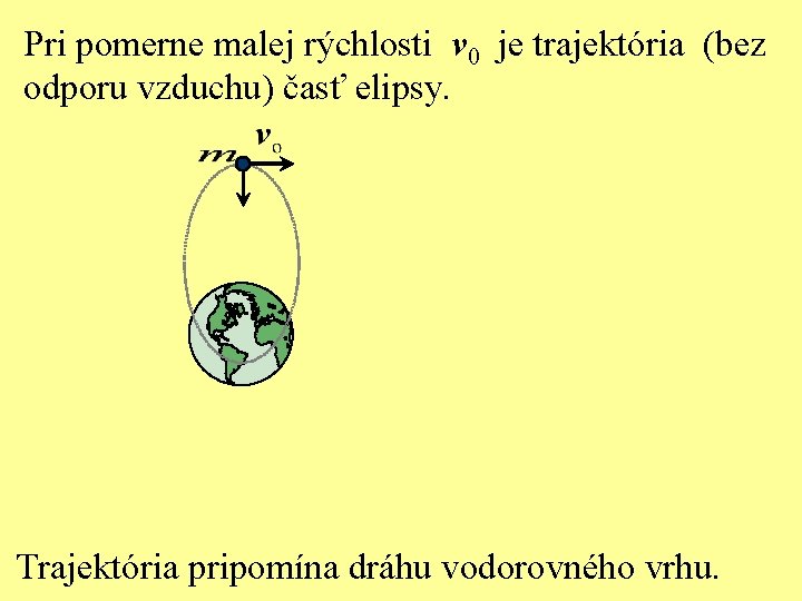 Pri pomerne malej rýchlosti v 0 je trajektória (bez odporu vzduchu) časť elipsy. Trajektória