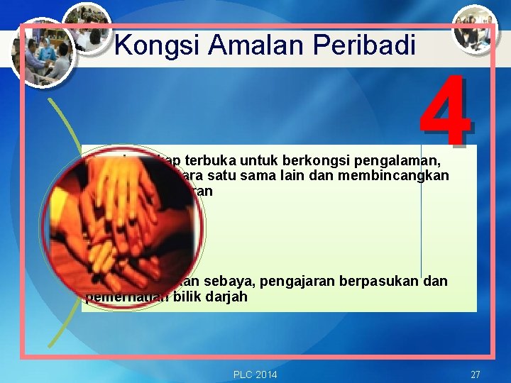 Kongsi Amalan Peribadi 4 Guru bersikap terbuka untuk berkongsi pengalaman, memerhati antara satu sama