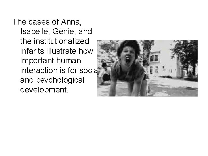 The cases of Anna, Isabelle, Genie, and the institutionalized infants illustrate how important human