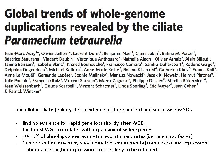 unicellular ciliate (eukaryote): evidence of three ancient and successive WGDs - find no evidence