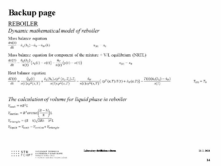 Backup page Laboratory distillation column 13. 1. 2018 14 