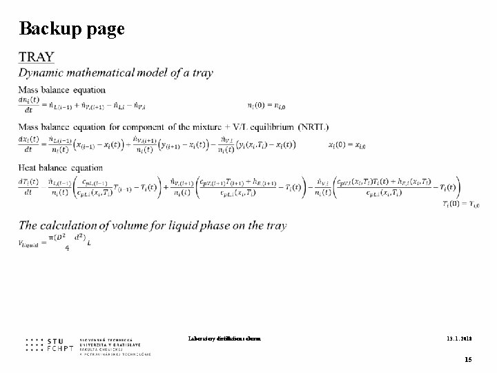 Backup page Laboratory distillation column 13. 1. 2018 15 