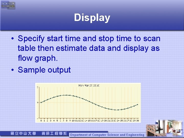 Display • Specify start time and stop time to scan table then estimate data