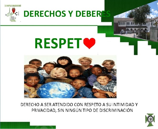 DERECHOS Y DEBERES RESPET DERECHO A SER ATENDIDO CON RESPETO A SU INTIMIDAD Y