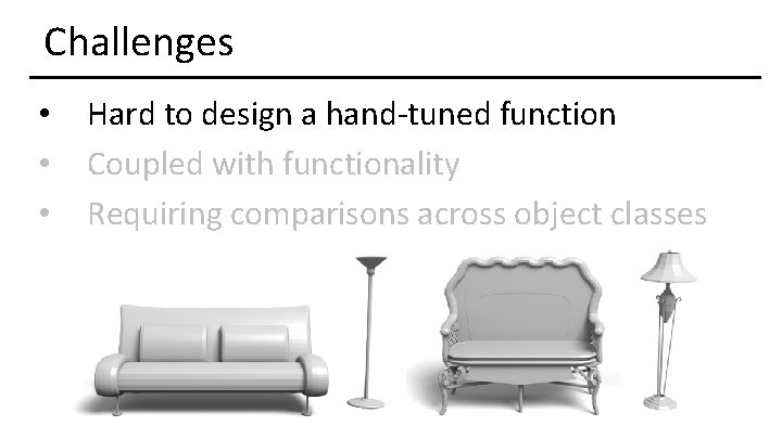 Challenges • • • Hard to design a hand-tuned function Coupled with functionality Requiring