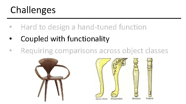 Challenges • • • Hard to design a hand-tuned function Coupled with functionality Requiring