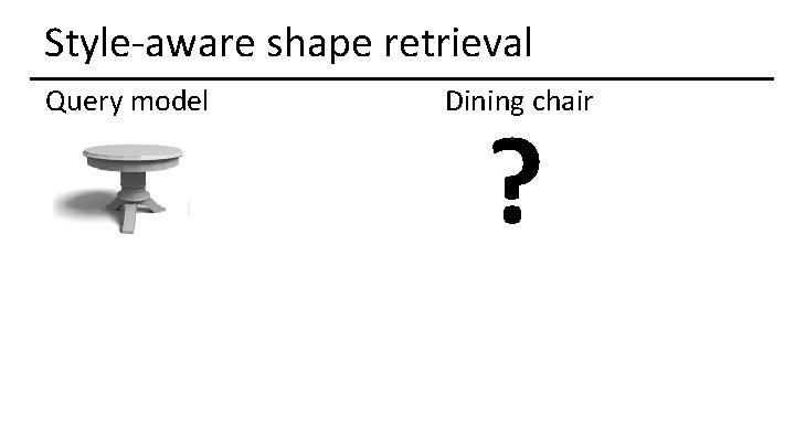 Style-aware shape retrieval Query model Dining chair ? 