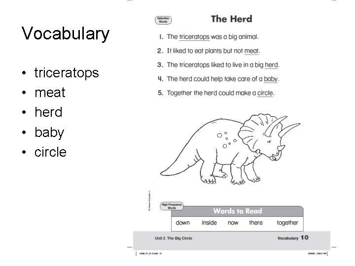 Vocabulary • • • triceratops meat herd baby circle 