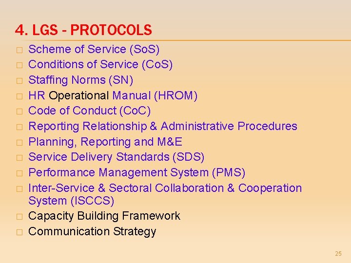 4. LGS - PROTOCOLS � � � Scheme of Service (So. S) Conditions of