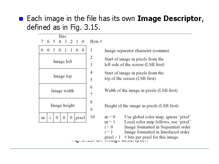 n Each image in the file has its own Image Descriptor, defined as in