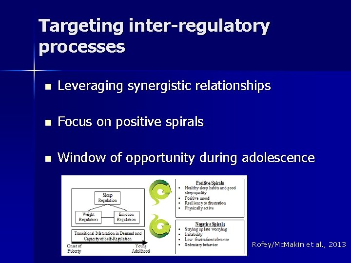 Targeting inter-regulatory processes n Leveraging synergistic relationships n Focus on positive spirals n Window