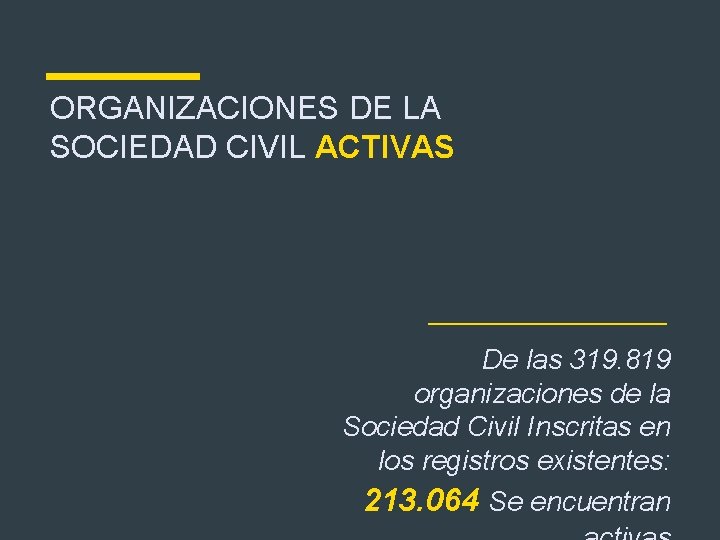 ORGANIZACIONES DE LA SOCIEDAD CIVIL ACTIVAS De las 319. 819 organizaciones de la Sociedad
