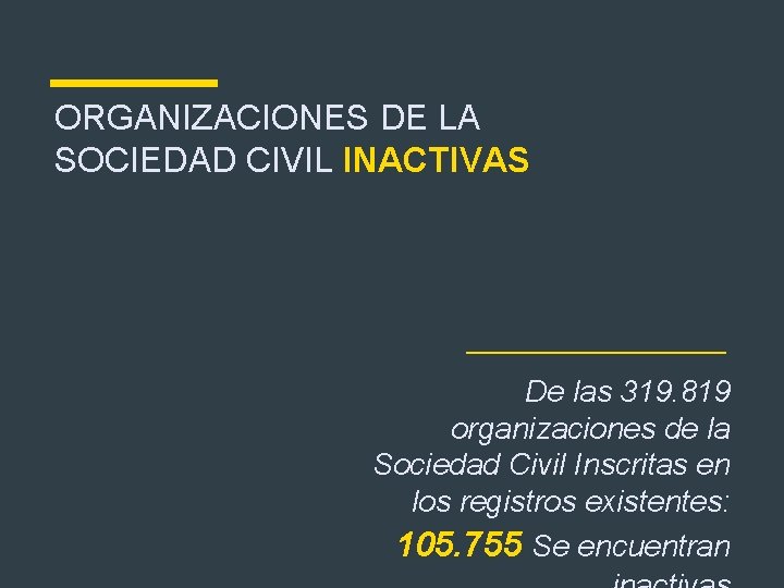 ORGANIZACIONES DE LA SOCIEDAD CIVIL INACTIVAS De las 319. 819 organizaciones de la Sociedad