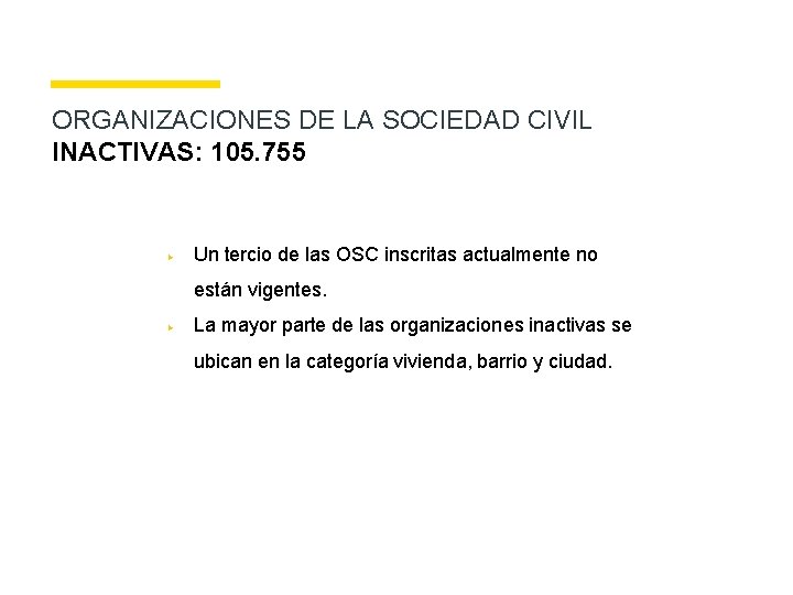 ORGANIZACIONES DE LA SOCIEDAD CIVIL INACTIVAS: 105. 755 ▶ Un tercio de las OSC