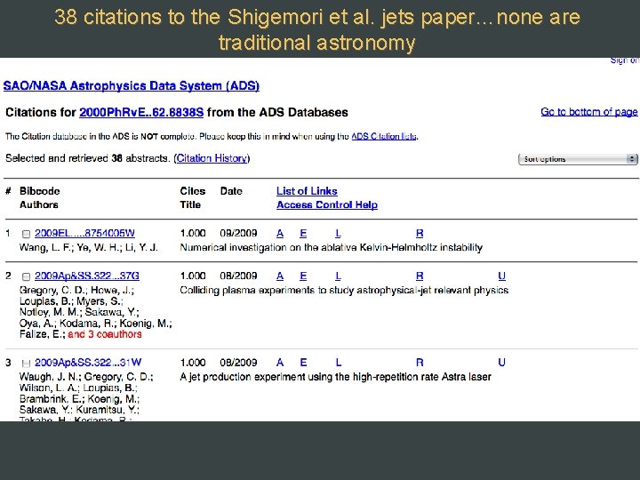 38 citations to the Shigemori et al. jets paper…none are traditional astronomy 