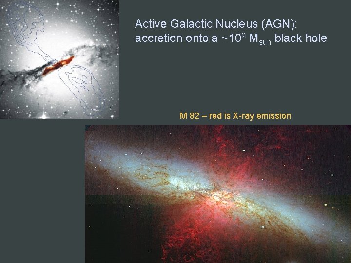 Active Galactic Nucleus (AGN): accretion onto a ~109 Msun black hole M 82 –