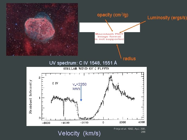 opacity (cm 2/g) UV spectrum: C IV 1548, 1551 Å radius v∞=2350 km/s Velocity