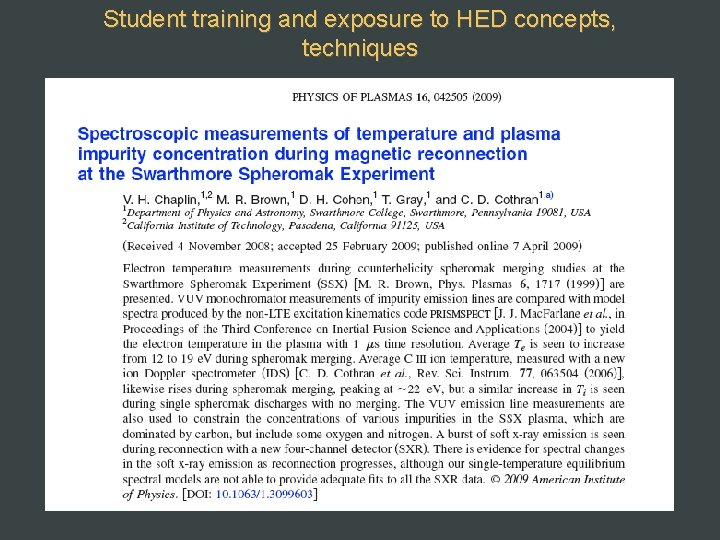 Student training and exposure to HED concepts, techniques 