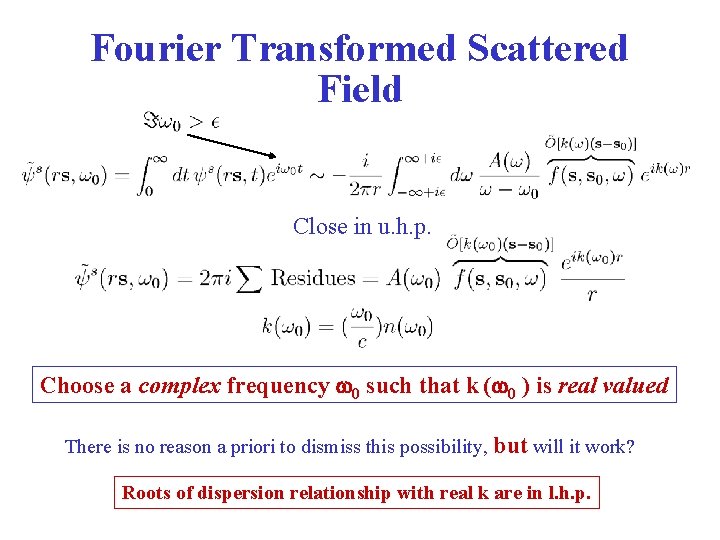 Fourier Transformed Scattered Field Close in u. h. p. Choose a complex frequency 0