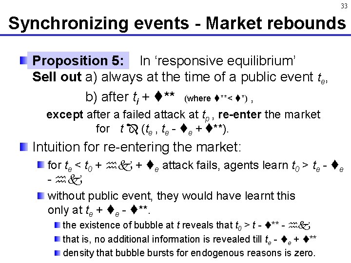 33 Synchronizing events - Market rebounds Proposition 5: In ‘responsive equilibrium’ Sell out a)