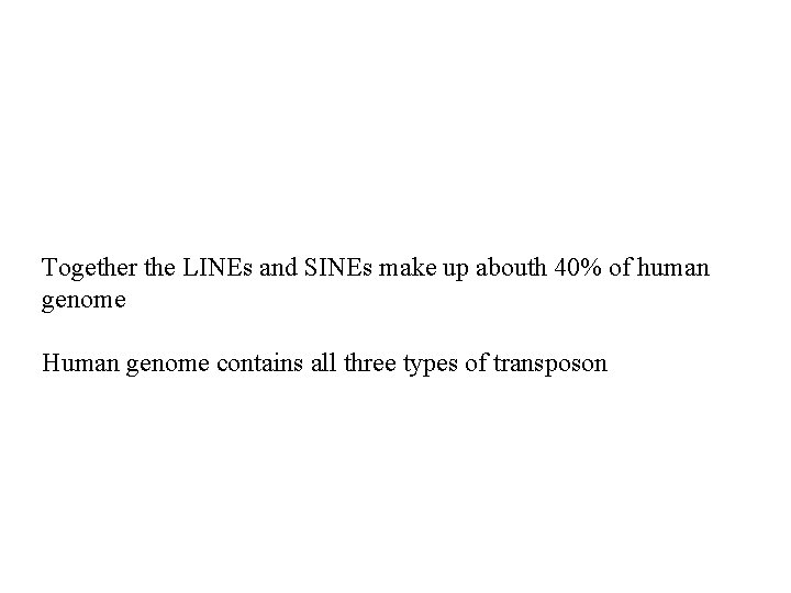 Together the LINEs and SINEs make up abouth 40% of human genome Human genome