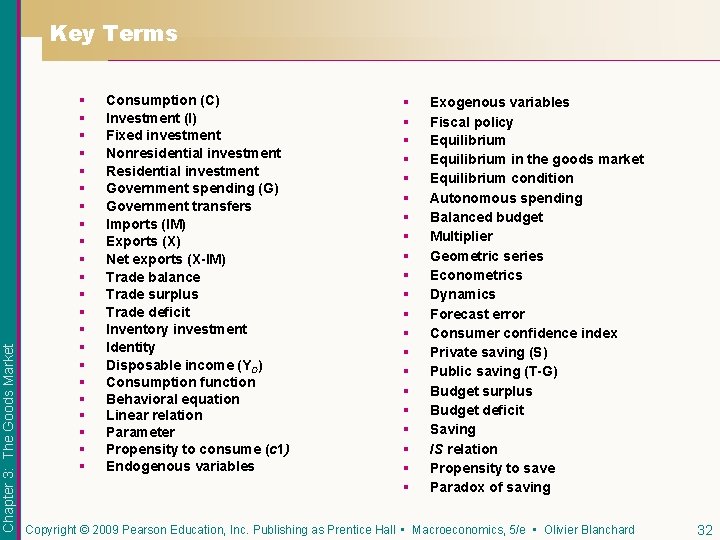 Chapter 3: The Goods Market Key Terms § § § § § § Consumption