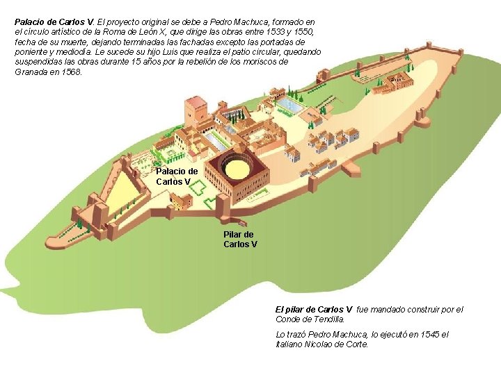 Palacio de Carlos V. El proyecto original se debe a Pedro Machuca, formado en