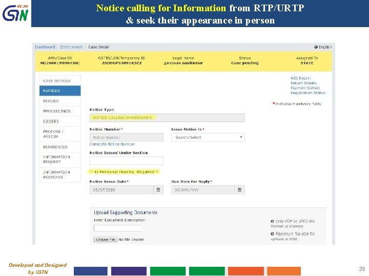 Notice calling for Information from RTP/URTP & seek their appearance in person Developed and