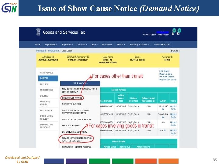 Issue of Show Cause Notice (Demand Notice) Developed and Designed by GSTN 35 
