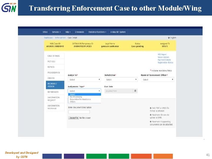 Transferring Enforcement Case to other Module/Wing Developed and Designed by GSTN 41 