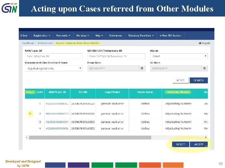 Acting upon Cases referred from Other Modules Developed and Designed by GSTN 42 