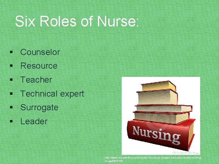 Six Roles of Nurse: § Counselor § Resource § Teacher § Technical expert §