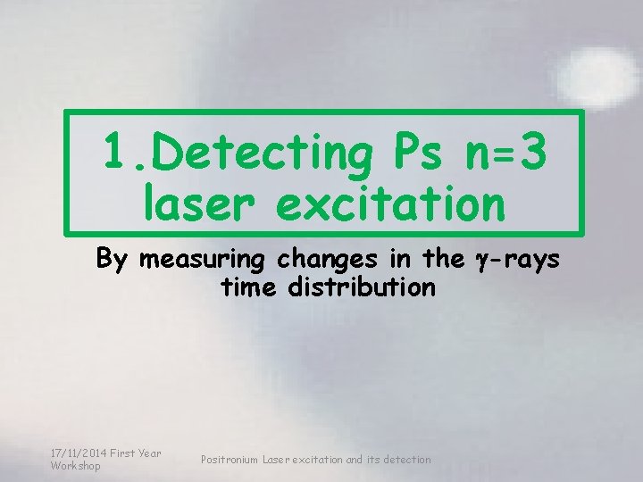 1. Detecting Ps n=3 laser excitation By measuring changes in the g-rays time distribution