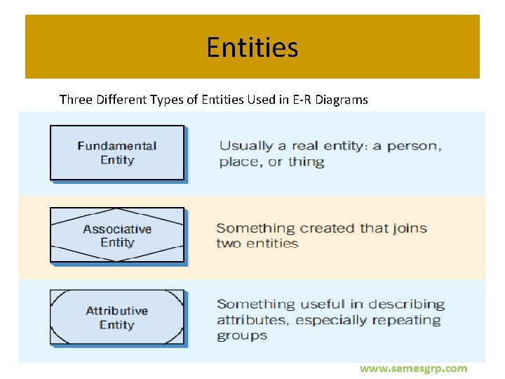 Entities Three Different Types of Entities Used in E-R Diagrams www. semesgrp. com 