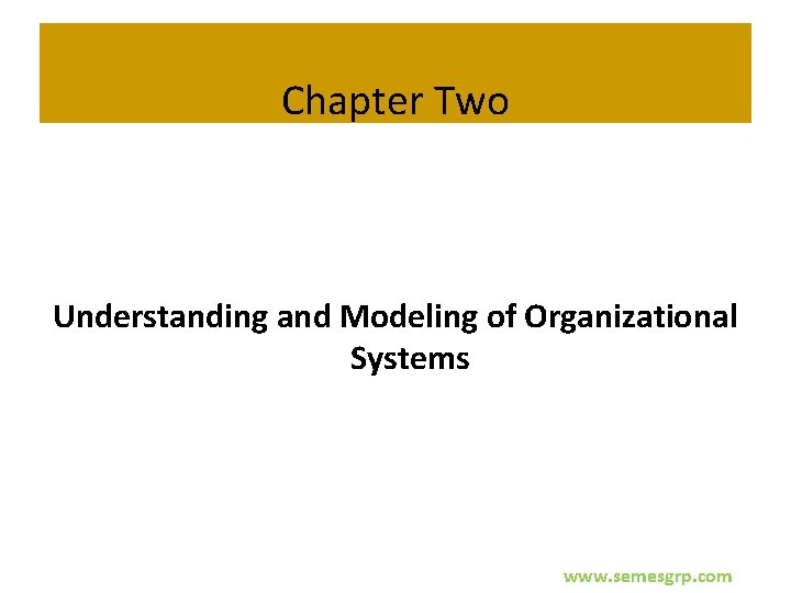 Chapter Two Understanding and Modeling of Organizational Systems www. semesgrp. com 