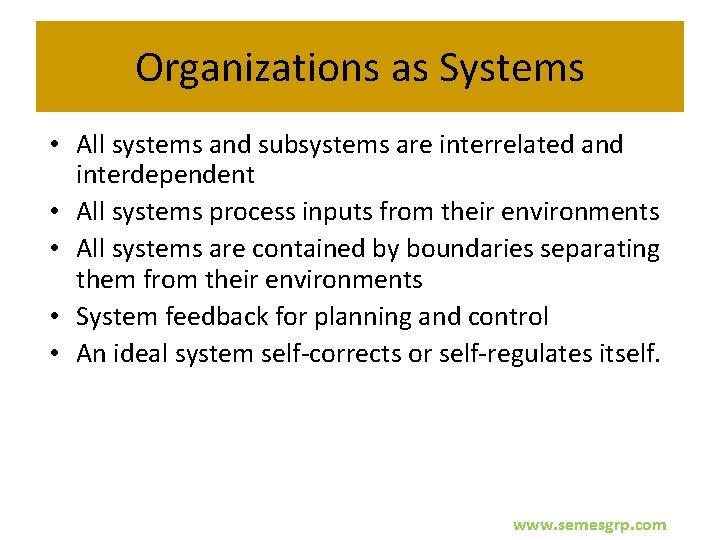 Organizations as Systems • All systems and subsystems are interrelated and interdependent • All