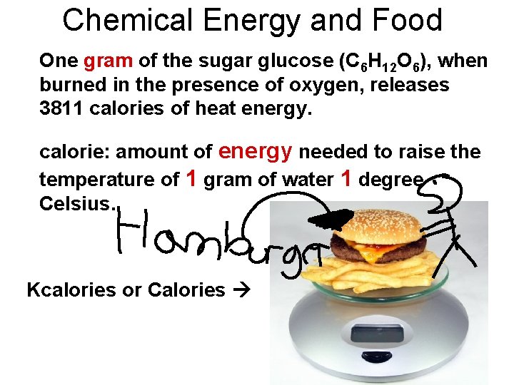  Chemical Energy and Food One gram of the sugar glucose (C 6 H